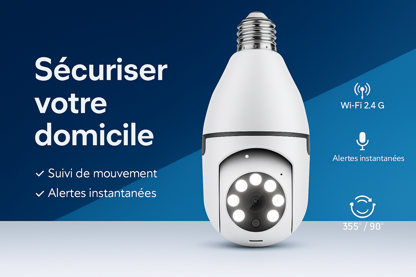 Caméra Ampoule WiFi 360° - HD 1080P & Alarme