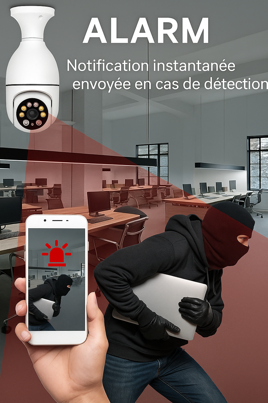 Caméra Ampoule WiFi 360° - HD 1080P & Alarme